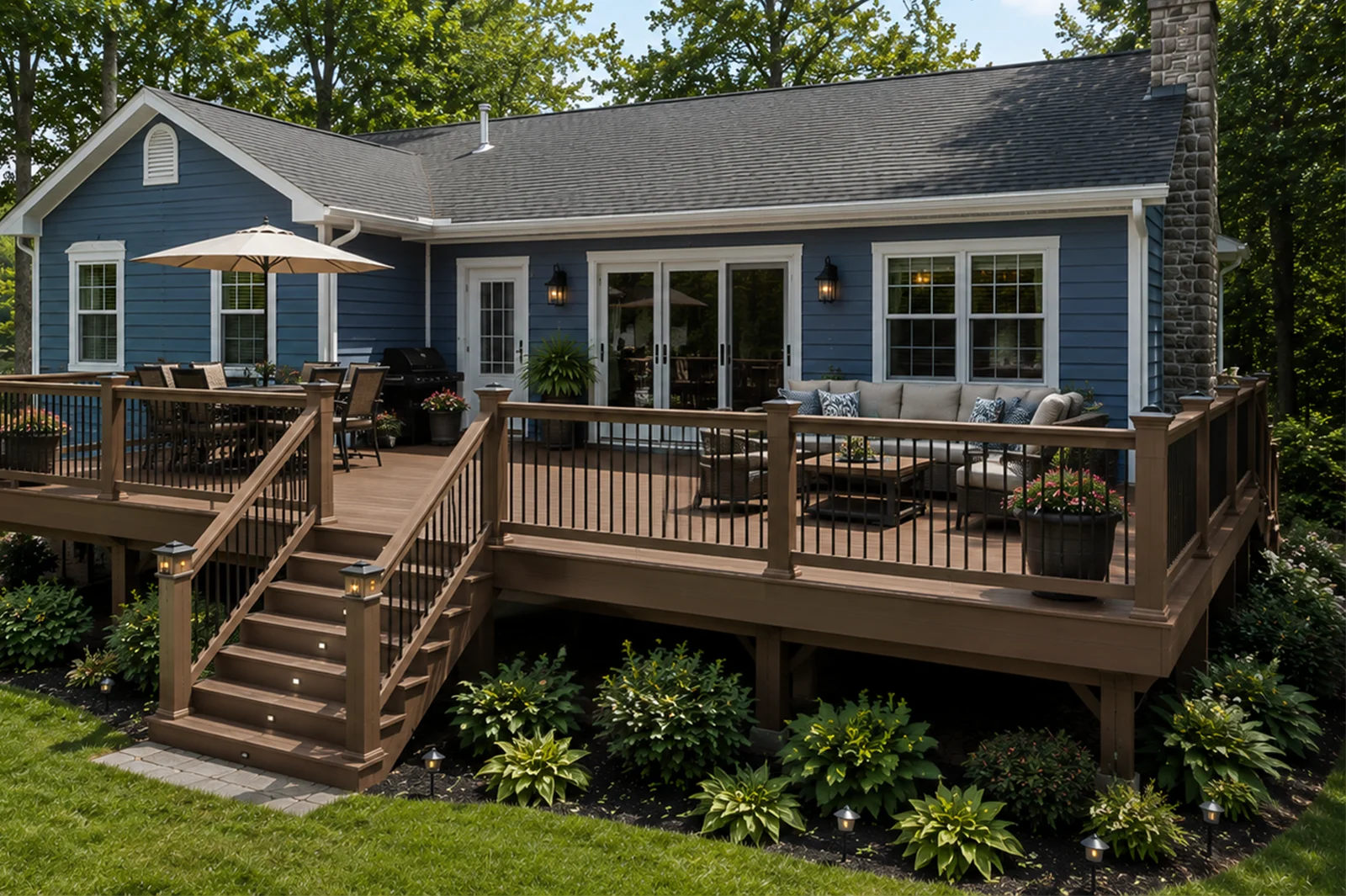 Freshly painted home exterior representing finished exterior wood work